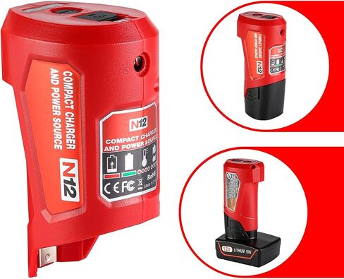 DONGPUCUN 12V Power Source Replacement for Milwaukee M-12 Battery with 2.1A Wall Plug, USB Port & DC 12V Outlet Portable Heated Jacket Battery Adapter for Milwaukee in Kuwait
