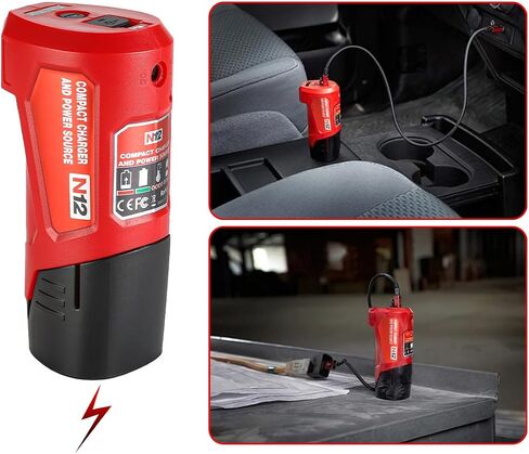 DONGPUCUN 12V Power Source Replacement for Milwaukee M-12 Battery with 2.1A Wall Plug, USB Port & DC 12V Outlet Portable Heated Jacket Battery Adapter for Milwaukee in Kuwait