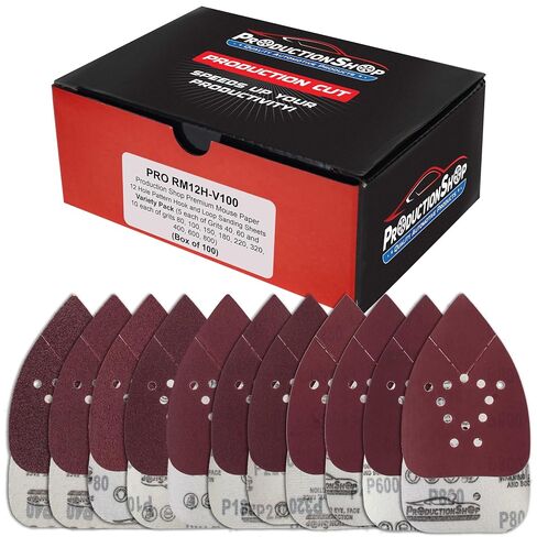 ProductionShop Premium 12-Hole Pattern Mouse Detail Sander Sandpaper Sheets, 50 Disc Variety Pack, Grits 40, 80, 100, 120, 180, 220, 320, 400, 600, 800 - Hook & Loop Disc - Fits Black and Decker in Saudi Arabia