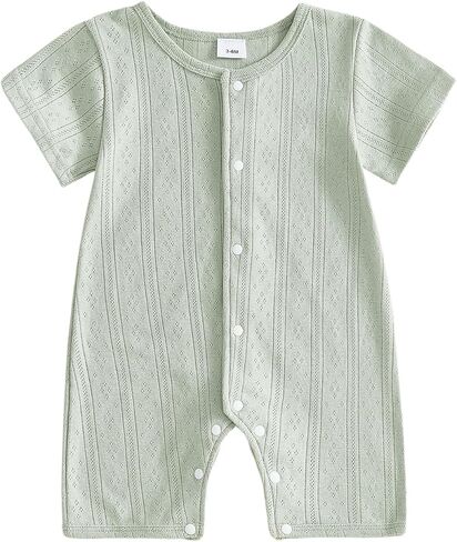 Newborn Baby Boy Girl Short Sleeve Knit Romper Snap Button Bodysuit Solid Color One Piece Jumpsuit Summer Clothes in Kuwait