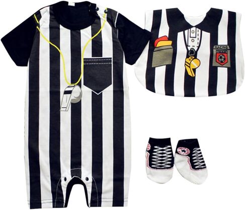 FANCYBABY Baby Toddler Referee Romper Bib Socks Shoe Shirt Outfit Set in Kuwait