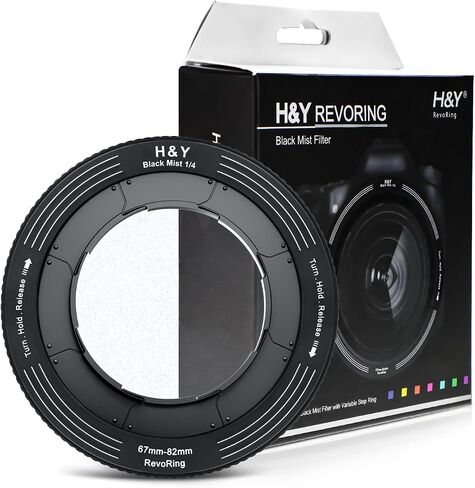 H&Y RevoRing Variable 1/4 Black Mist Filter 67-82mm for Camera Lens | 2 in 1 Variable Filter, Adjustable Adapter Ring, Cinematic Video, Portrait Photography, Pro Mist Diffusion in Kuwait