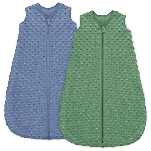 Unnivoll Fleece Baby Sleep Sack 12-18 Months with Plush Dots 1.5 Tog Baby Wearable Blanket with 2-Way Zipper Warm Sleeping Sack for Toddler Infant - Large, Blue&Green in Kuwait