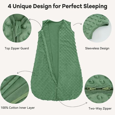 Unnivoll Fleece Baby Sleep Sack 12-18 Months with Plush Dots 1.5 Tog Baby Wearable Blanket with 2-Way Zipper Warm Sleeping Sack for Toddler Infant - Large, Blue&Green in Kuwait