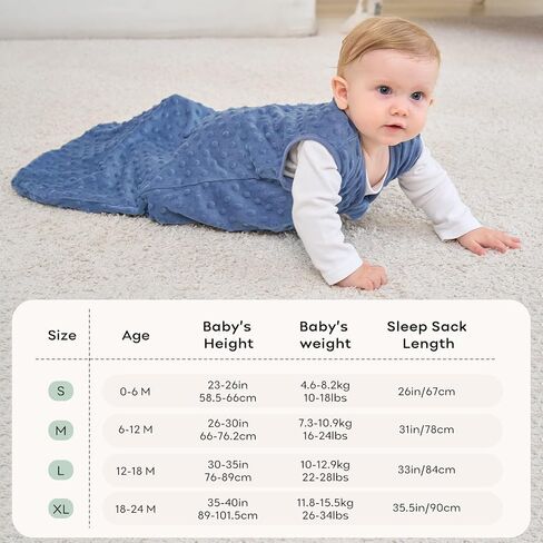 Unnivoll Fleece Baby Sleep Sack 12-18 Months with Plush Dots 1.5 Tog Baby Wearable Blanket with 2-Way Zipper Warm Sleeping Sack for Toddler Infant - Large, Blue&Green in Kuwait