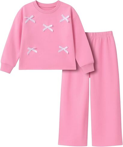 oklady Baby Girl Clothes Long Sleeve Bowknot Top Wide Leg Long Pants Toddler Girl Fall Winter Outfit Cute Kids Clothing Set in Kuwait