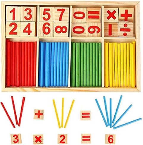 KUTOI Counting Number Blocks and Sticks | Montessori Toys for Kids Learning| Homeschool Supplies for Math manipulatives | Toddlers Educational Wooden rods with Storage Tray in Kuwait