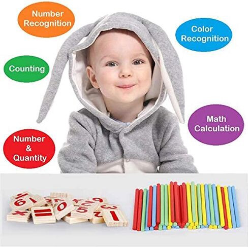 KUTOI Counting Number Blocks and Sticks | Montessori Toys for Kids Learning| Homeschool Supplies for Math manipulatives | Toddlers Educational Wooden rods with Storage Tray in Kuwait