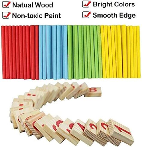 KUTOI Counting Number Blocks and Sticks | Montessori Toys for Kids Learning| Homeschool Supplies for Math manipulatives | Toddlers Educational Wooden rods with Storage Tray in Kuwait