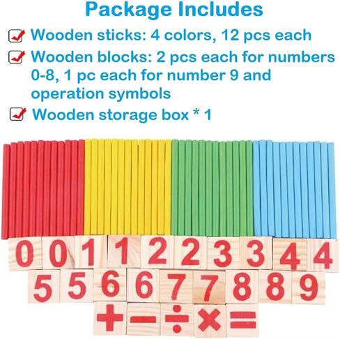 KUTOI Counting Number Blocks and Sticks | Montessori Toys for Kids Learning| Homeschool Supplies for Math manipulatives | Toddlers Educational Wooden rods with Storage Tray in Kuwait