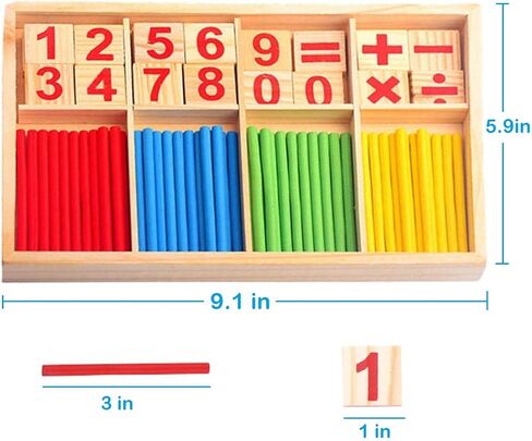 KUTOI Counting Number Blocks and Sticks | Montessori Toys for Kids Learning| Homeschool Supplies for Math manipulatives | Toddlers Educational Wooden rods with Storage Tray in Kuwait