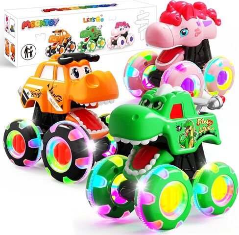 MOONTOY Toy Cars for Toddlers 1-3, 3 Pack Monster Truck Toys for 1 2 3 Year Old Boy Gifts, Baby Animal Play Vehicle Push Pull Back Truck for 12-18 Months 2-4 0-2 1-2 One Year Old Boy 1st Birthday Gift in Kuwait