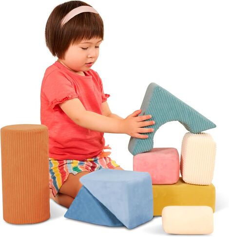 B. toys Soft Fabric Building Blocks, ABC Block Party, Baby | 6 soft alphabet blocks plus 5 chunky sensory shapes for stacking, letters, colors, animals, and shapes, Baby, 6+ Months in Kuwait