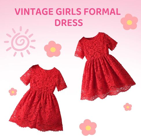 Lace Flower Girl Toddler Dress - Vintage Formal Girls' Special Occasion Short Sleeves Party Dress White-18M-24M in Kuwait