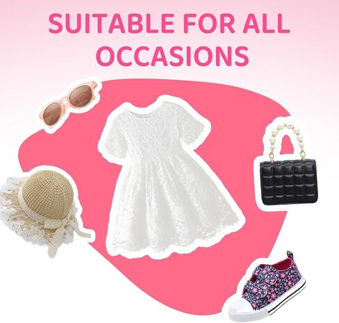 Lace Flower Girl Toddler Dress - Vintage Formal Girls' Special Occasion Short Sleeves Party Dress White-18M-24M in Kuwait