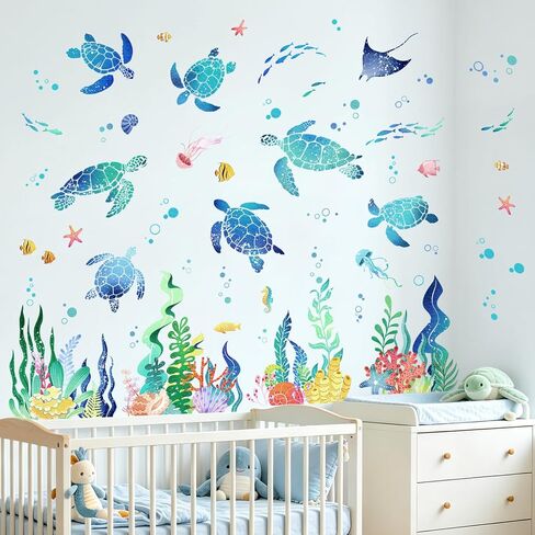 Tanlaby Under The Sea Ocean Wall Decals Fish Seaweed Sea Turtle Wall Stickers for Kids Toddlers Bedroom Living Room Baby Nursery Wall Decor in Kuwait