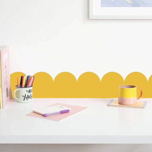 Yellow Wavy Line Wall Stickers Multi-Wave Border Edge Board Decor Scalloped DIY Wall Decals for Skirting Decoration Children's Room Baby Room in Kuwait