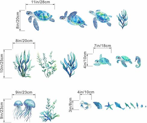 Turtle Wall Decals for Bathroom: Under 30 Minutes Installation | Peel and Stick Applied With Just 4 Steps - Under The Sea Wall Decals for Baby Bedroom - 100% Kids Safe Vinyl Certified in Kuwait