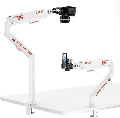 JINRAIKO Overhead Camera Mount with 360° Adjustable Arm & Phone Holder for TikTok Live Streaming Photography Studio Content Creation, Desk Mount for for DSLR Camera/Webcam/Microphone, White in Kuwait