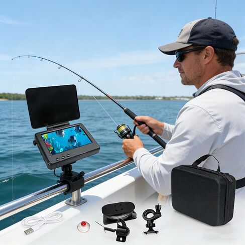 Portable Underwater Monitor with Adjustable Bracket and 195 Degree View for Clear Fish Observation Fishing Gear with Display in Kuwait