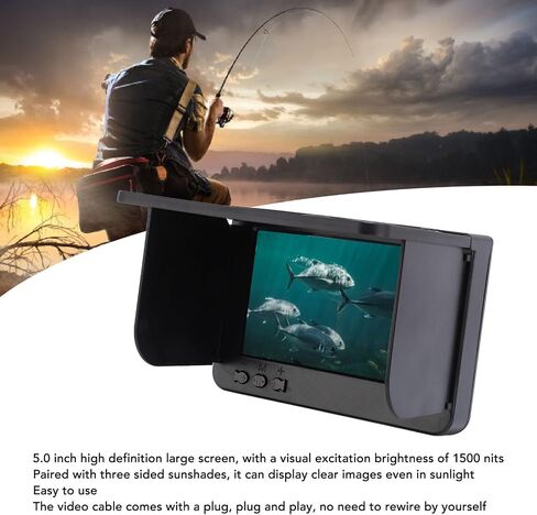 Diyeeni Underwater Fishing Camera, 1080P 5MP 195 Wide Angle Video Fish Finder, 5" HD Screen IP67 Water Proof Fishing Camera with 20m Cable for Fish in Kuwait