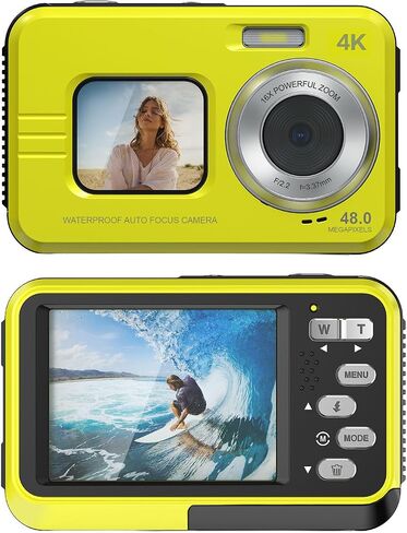 Diyeeni 4K Underwater Camera, 48MP Autofocus Dual Screen Water Proof Digital Camera, 11.5ft Water Proof Action with 32GB Card for Snorkeling Swimming (Green) in Kuwait