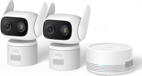 eufy Security Indoor&Outdoor Camera C31,2-Pack with HomeBase Mini (64GB | IP66,Spotlight-Free Color Night Vision,360°Pan&Tilt, AutoTracking,Human/Car/Pet/Cry Detection,24/7 Recording in Kuwait