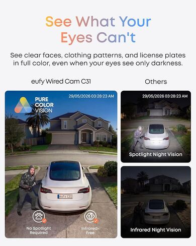 eufy Security Indoor/Outdoor Camera C31(2-Pack), IP66, No Subscription | Spotlight-Free Color Night Vision, 360° Coverage Pan &Tilt, AutoTracking, AI Human/Vehicle/Pet/Cry Detection, 24/7 Recording in Saudi Arabia