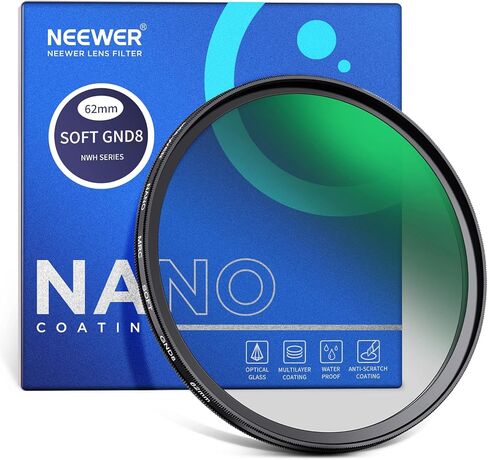 NEEWER 62mm HD Soft Gradient ND Lens Filter, GND8 3 Stop (0.9) Graduated Neutral Density Filter, 31 Layer Nano Coated/Water Repellent/Scratch Resistant/Anti Reflectivity for Balanced Light Proportion in Kuwait