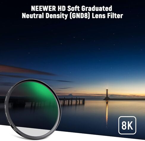 NEEWER 62mm HD Soft Gradient ND Lens Filter, GND8 3 Stop (0.9) Graduated Neutral Density Filter, 31 Layer Nano Coated/Water Repellent/Scratch Resistant/Anti Reflectivity for Balanced Light Proportion in Kuwait