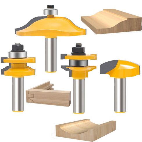 TAIWAIN Router Bit 12Inch Shank Classical Door and Drawer Front Edging, 4PCS Bit Set Woodworking Miter Carbide CNC Cutting Tool for Woodwork, Door Cabinet Matched Rail & Stile Router Bit in Kuwait