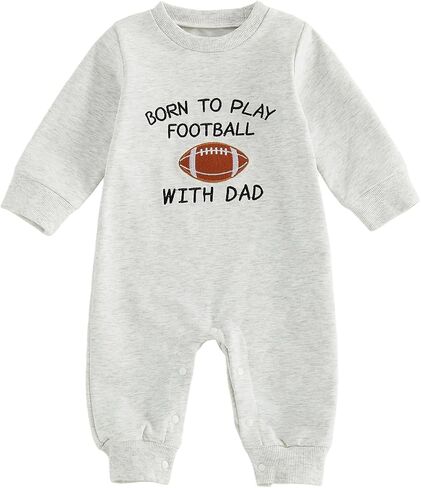 Baby Boys Football Jumpsuit Romper Toddler Fall Winter Clothes | Infant Long Sleeve Crewnck Football Embroidery Outfit Newborn Full Length Pullover Overall Cute Rugby Autumn Winter Set in Kuwait