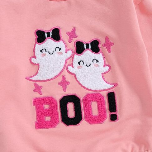 FYBITBO Newborn Halloween Outfit Girl Boy Boo Ghost Romper Bubble Sweatshirt Bodysuit Fall Shirt Halloween Baby Clothes (Boo Ghost-Pink, 0-3 Months) in Kuwait