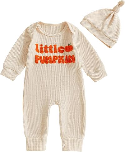 Newborn Baby Girl Boy Halloween Outfit Little Pumpkin Embroidery Romper Waffle Crewneck Jumpsuit Coming Home Clothes in Kuwait