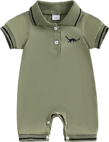 Baby Boy Dinosaur Polo Romper Clothes Infant Short Sleeve Jumpsuit Cute Newborn Summer Onesie in Kuwait