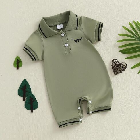 Baby Boy Dinosaur Polo Romper Clothes Infant Short Sleeve Jumpsuit Cute Newborn Summer Onesie in Kuwait