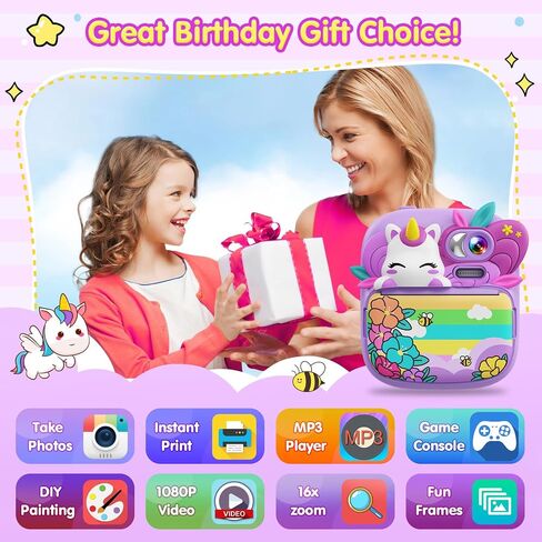 Kids Camera Instant Print, Camera for Kids with Printable Photos, Toddler Camera Toys for Children Ages 3-14, Digital Camera Birthday Gifts for Girls 4 5 6 7 8 9 10 11 12 13 Years Old (Purple) in Kuwait