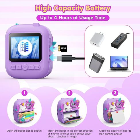 Kids Camera Instant Print, Camera for Kids with Printable Photos, Toddler Camera Toys for Children Ages 3-14, Digital Camera Birthday Gifts for Girls 4 5 6 7 8 9 10 11 12 13 Years Old (Purple) in Kuwait