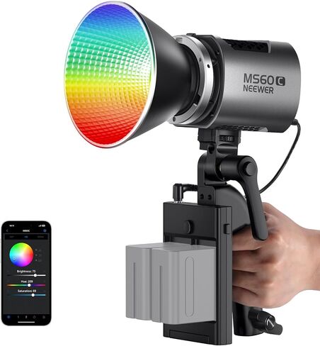 NEEWER MS150C RGBWW LED Video Light with 2.4G/APP Control, 150W Metal Mini RGB COB Continuous Output Lighting Bowens Mount Handheld Spotlight 2700K-6500K, 18000lux/1m, CRI97+/TLCI98+,17 Effects, RGBCW in Kuwait