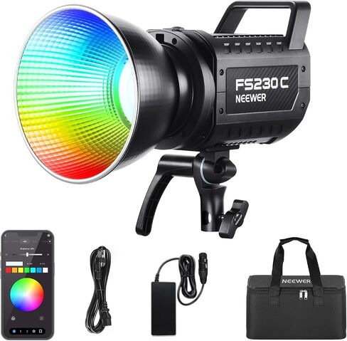 NEEWER Pro 600W RGB LED Video Light APP/2.4G/DMX Control, 2500-7500K 52500lx/1m COB Continuous Output Lighting, CRI95+/TLCI97+ Spotlight with Bag for Studio Photography Recording Streaming, FS600C in Kuwait