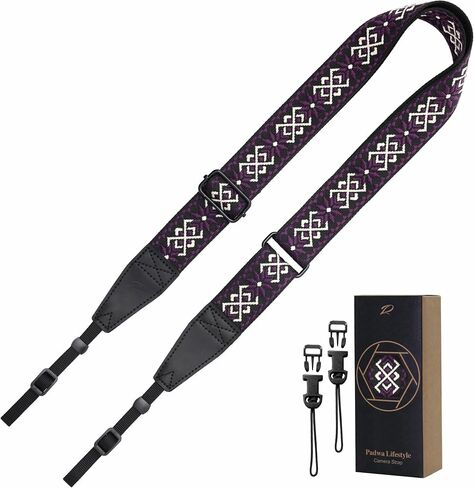 Padwa Lifestyle Adjustable Camera Strap - 1.5" Full Grain Leather Ends Camera Straps for Photographers, Adjustable Neck Shoulder & Crossbody Cotton Strap Quick Release for Cameras and Binoculars in Saudi Arabia