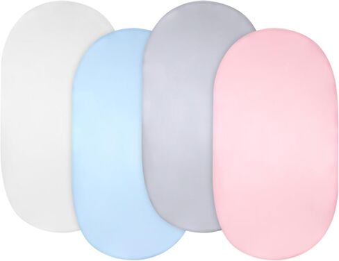 4 Pack Satin Bassinet Sheet Set for Baby Soft Silk Feeling Cradle Sheets for Oval Rectangle Hourglass Bassinet Mattress Pad Protect for Baby Hair Skin (Stars&Clouds&Moon,Gray/White/Blue) in Kuwait
