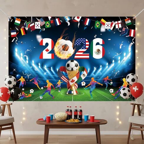 2026 World Soccer Party Decorations 5x3Ft International Sports Party Decorations Soccer Themed Background Banner Photo Booth Props for Sport Games Viewing Parties Sports Bar Birthday Classroom Decor in Kuwait