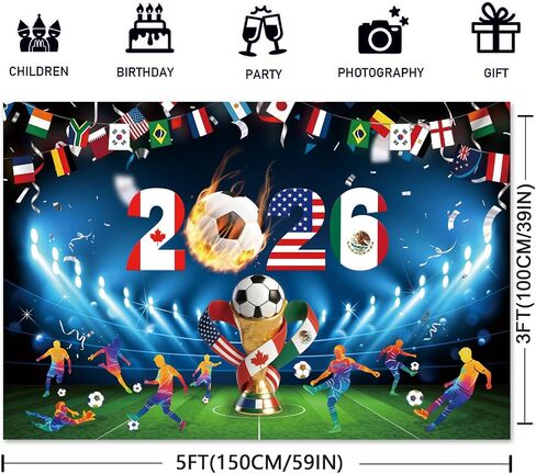 2026 World Soccer Party Decorations 5x3Ft International Sports Party Decorations Soccer Themed Background Banner Photo Booth Props for Sport Games Viewing Parties Sports Bar Birthday Classroom Decor in Kuwait