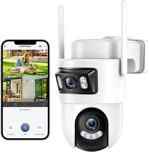 Dual Lens Security Cameras Wireless Outdoor, 360° Pan & Tilt Cameras for Home Security with Color Night Vision, 2K Full HD Video, Plug-in, 2-Way Audio, Motion Detection, Easy to Install, 2.4GHz WiFi in Kuwait