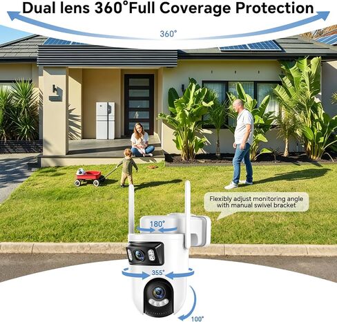 Dual Lens Security Cameras Wireless Outdoor, 360° Pan & Tilt Cameras for Home Security with Color Night Vision, 2K Full HD Video, Plug-in, 2-Way Audio, Motion Detection, Easy to Install, 2.4GHz WiFi in Kuwait