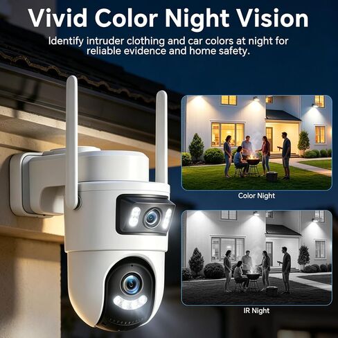 Dual Lens Security Cameras Wireless Outdoor, 360° Pan & Tilt Cameras for Home Security with Color Night Vision, 2K Full HD Video, Plug-in, 2-Way Audio, Motion Detection, Easy to Install, 2.4GHz WiFi in Kuwait