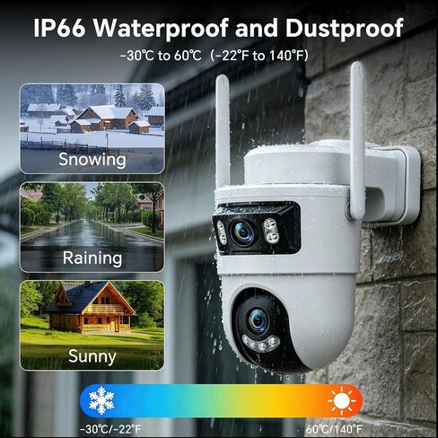 Dual Lens Security Cameras Wireless Outdoor, 360° Pan & Tilt Cameras for Home Security with Color Night Vision, 2K Full HD Video, Plug-in, 2-Way Audio, Motion Detection, Easy to Install, 2.4GHz WiFi in Kuwait