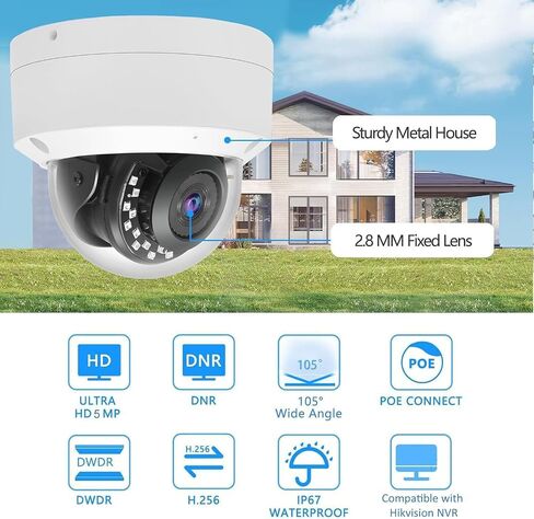Real HD 5MP Vandal PoE IP Camera Outdoor, 2.8mm Wide Angle, H.265, 65ft IP67 Waterproof, Must Work with a NVR, Does not Work by Itself. in Kuwait