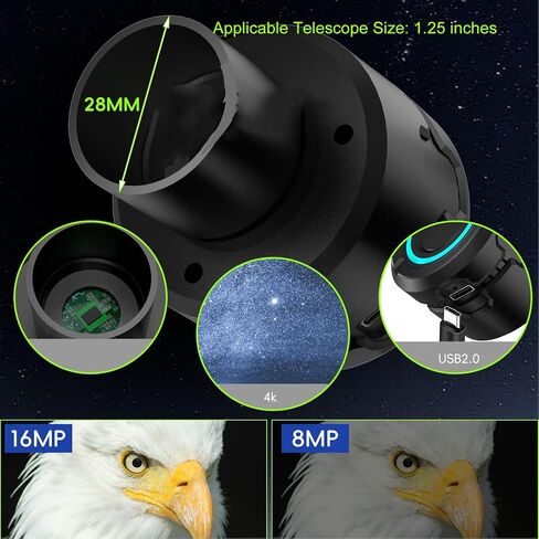 Eujgoov WiFi Electronic Eyepiece 4K, Wireless Digital Telescope Camera with Built in Battery, 5MP CMOS 1.25 Inch Eyepiece Camera for Astronomy Astrophotography Bird Watching, Fits in Kuwait